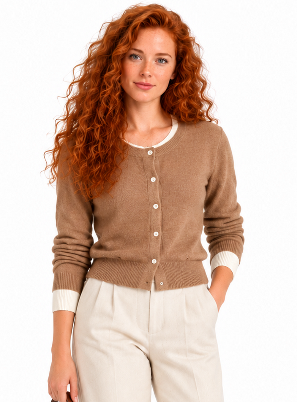 Two-tone, double-neck cardigan with long sleeves