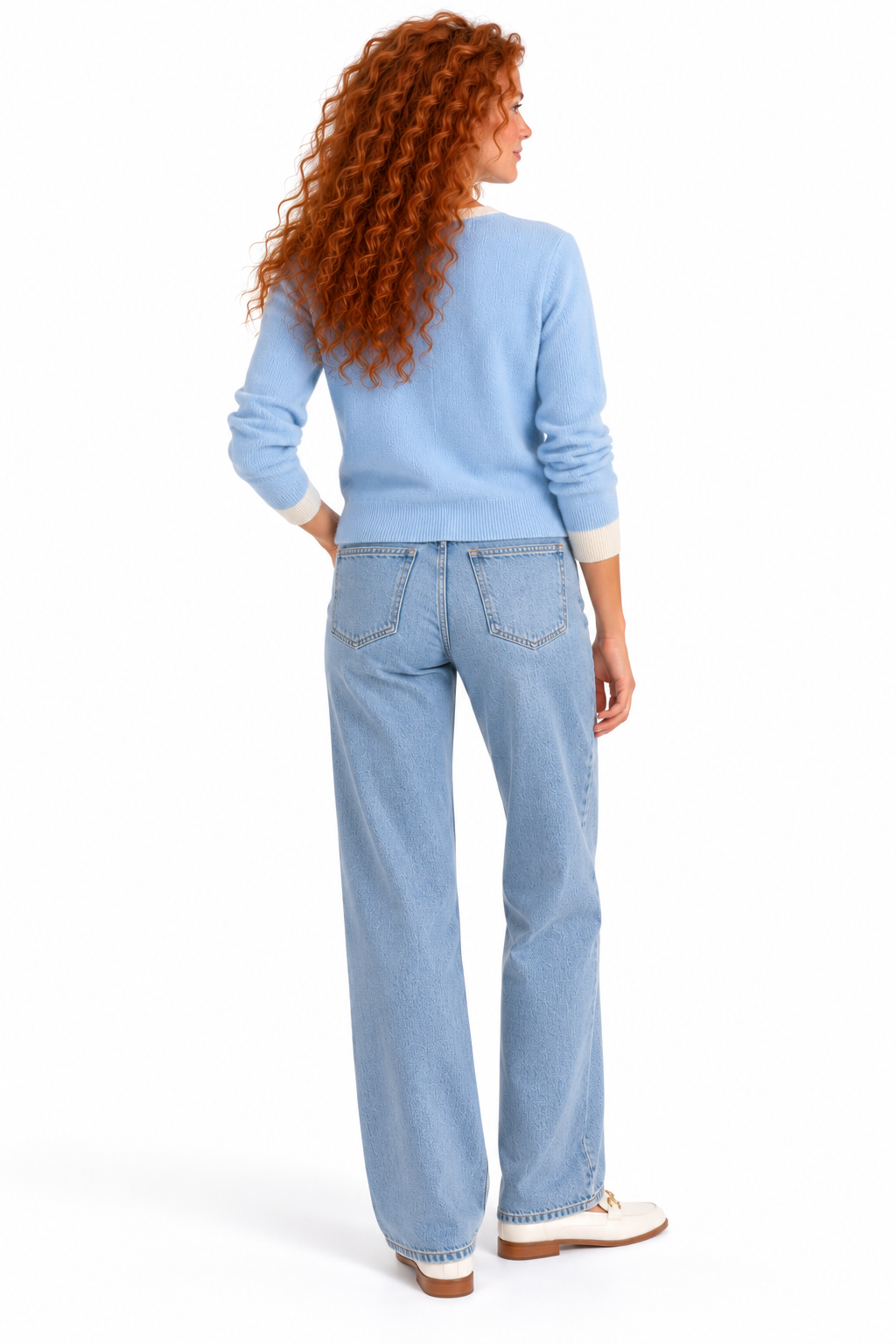Two-tone, double-neck cardigan with long sleeves