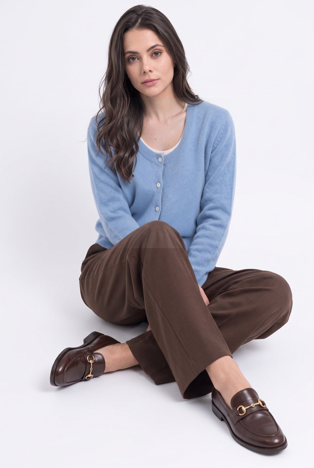 Gilet bicolore double col rond – Bleu ciel – Assuili