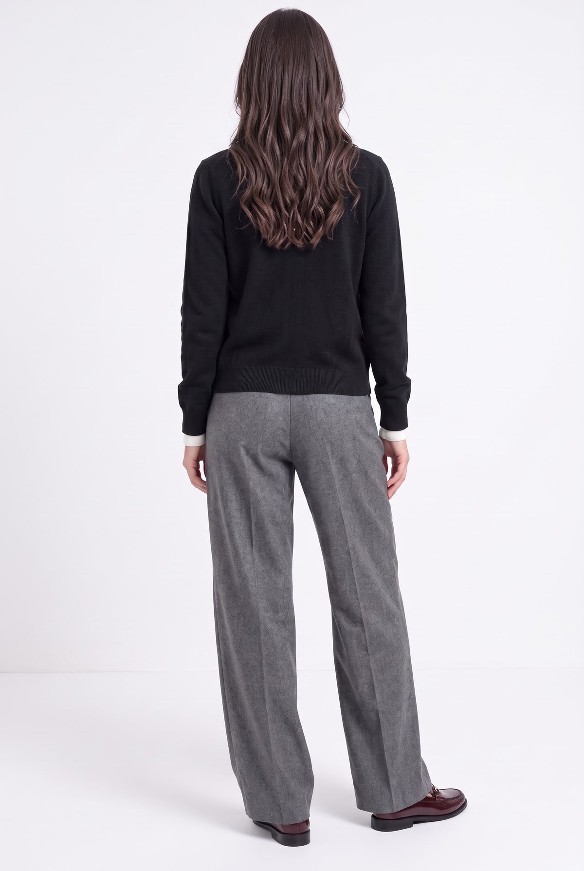 Two-tone, double-neck cardigan with long sleeves – Black – Assuili