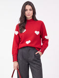 Pull col montant oversize motif cœur – Blanc cassé – Assuili