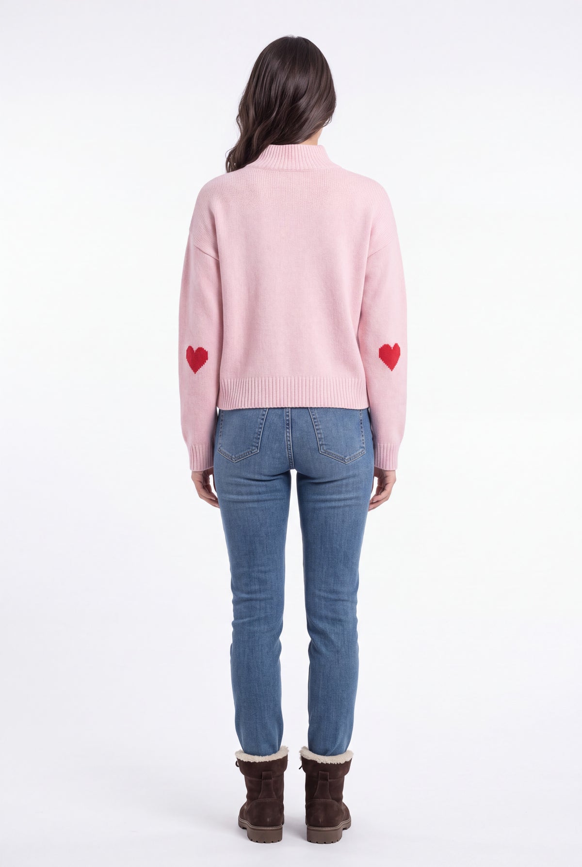 Pull col montant oversize motif cœur – Vieux rose – Assuili