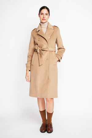 Long lined coat with tailored collar belt and pockets Lined back slit.