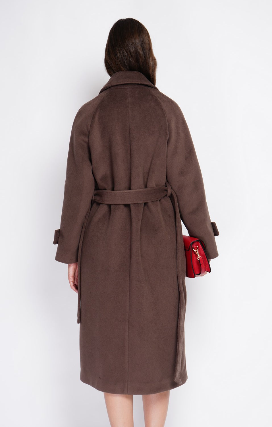 Manteau long oversize croisé à poches – Marron – Assuili
