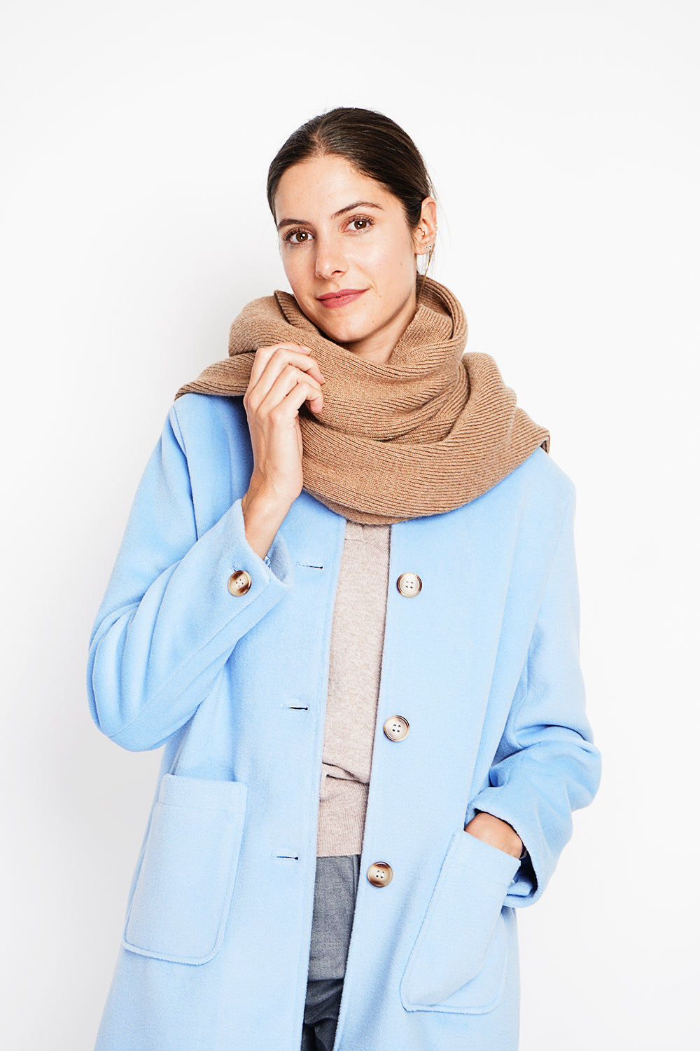 Manteau long poches plaquées doublure imprimée – Bleu vif – Assuili