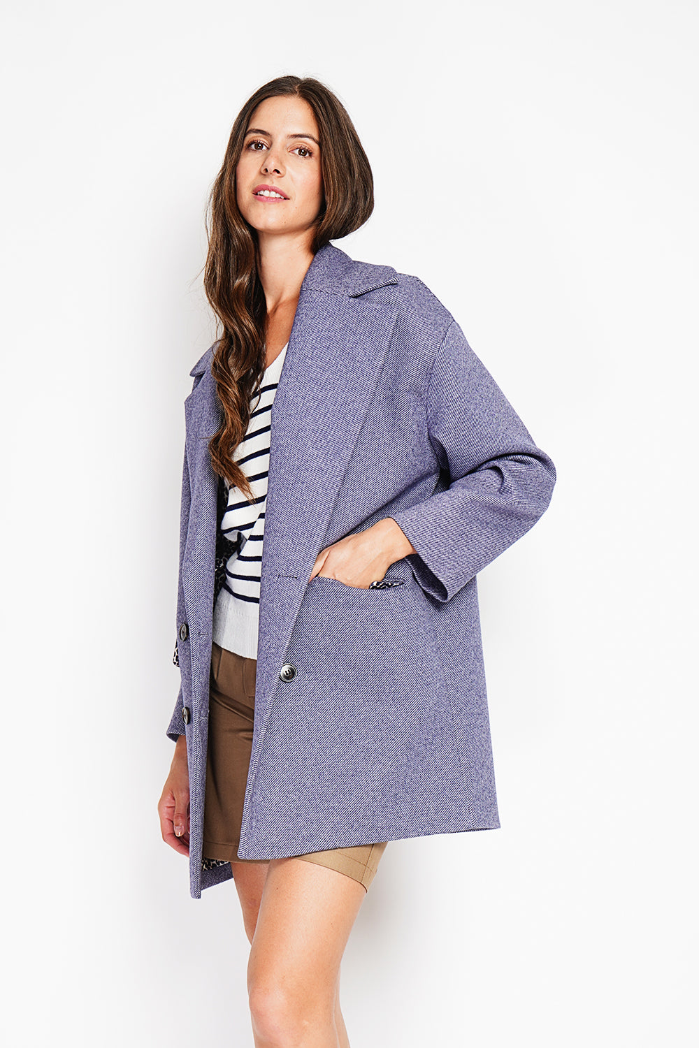 Manteau oversize croisé doublure léopard – Gris foncé – Assuili
