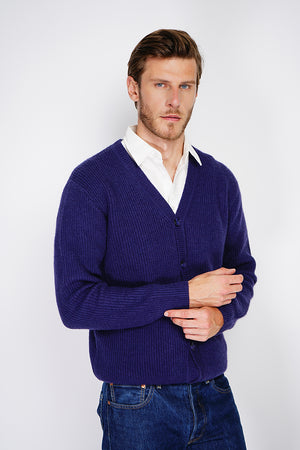 Wide ribbed crew neck long sleeve cardigan