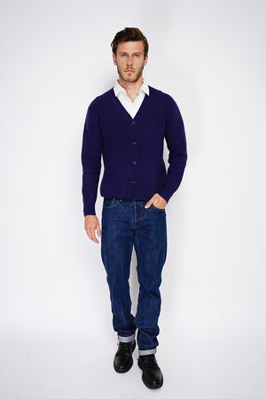 Wide ribbed crew neck long sleeve cardigan