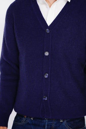 Wide ribbed crew neck long sleeve cardigan