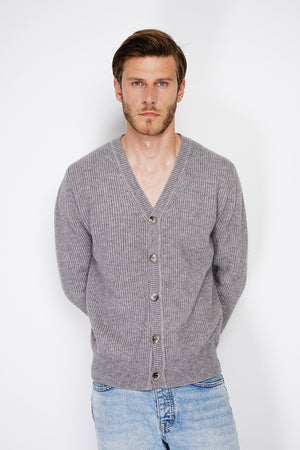 Wide ribbed crew neck long sleeve cardigan