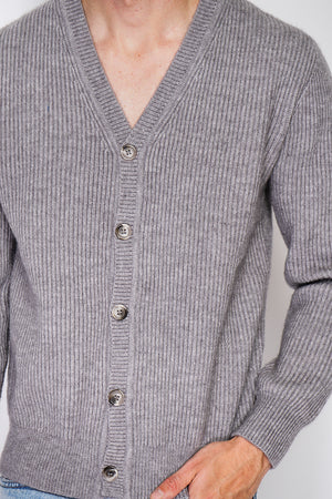 Wide ribbed crew neck long sleeve cardigan