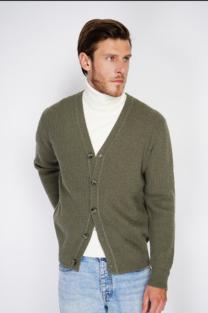 Wide ribbed crew neck long sleeve cardigan