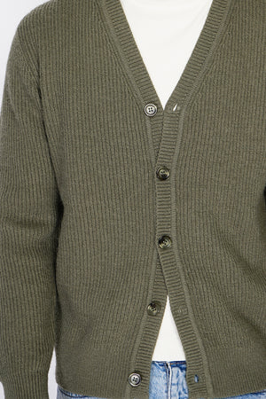 Wide ribbed crew neck long sleeve cardigan