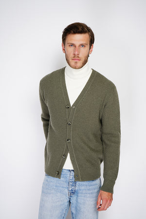 Wide ribbed crew neck long sleeve cardigan