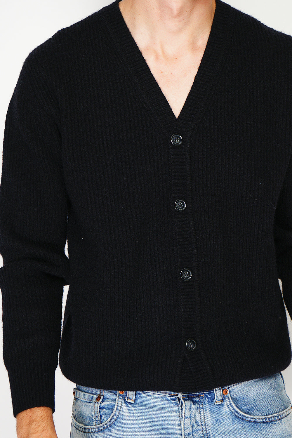 Wide ribbed crew neck long sleeve cardigan