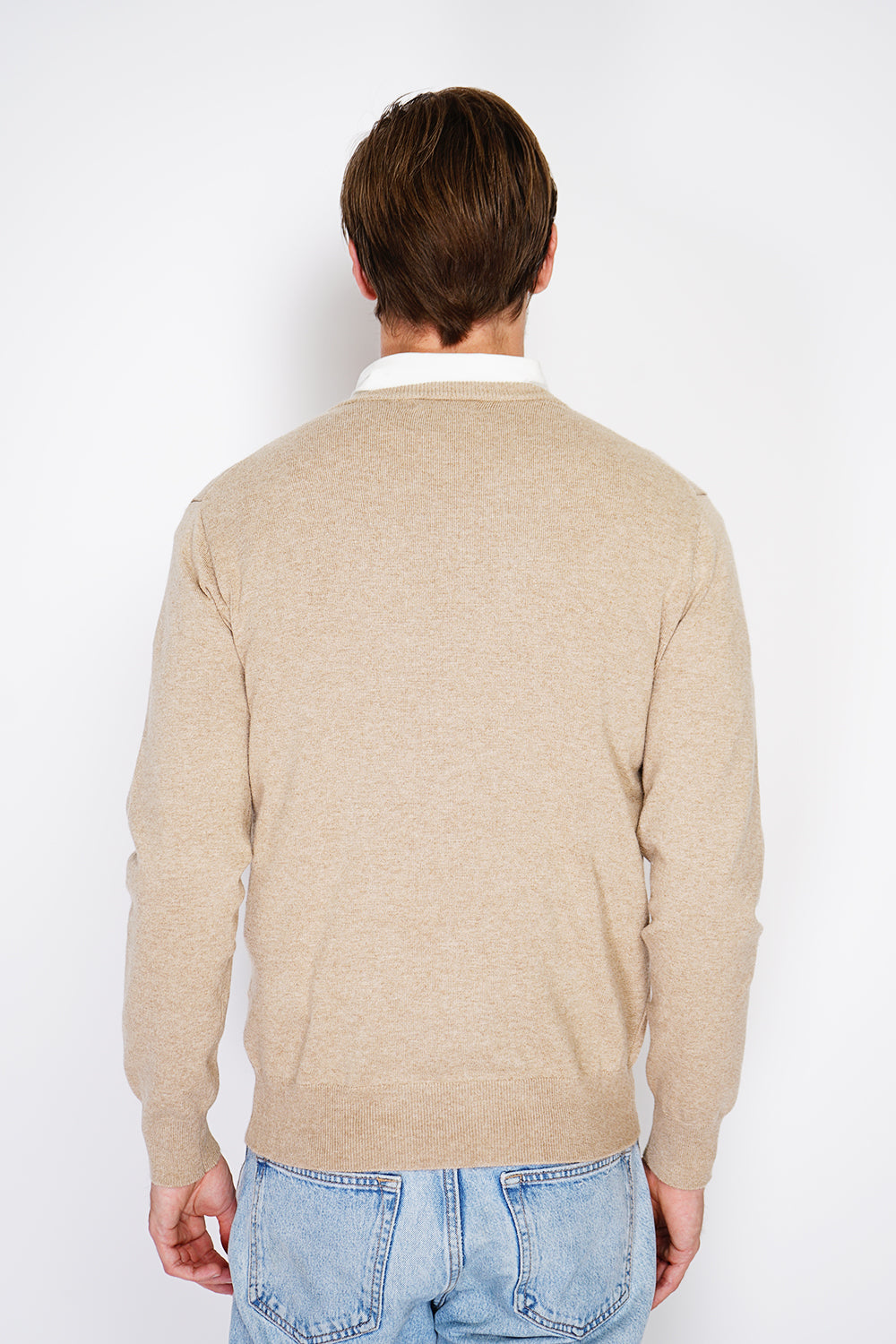 Classic V-neck sweater with long sleeves knitting in 2 threads
