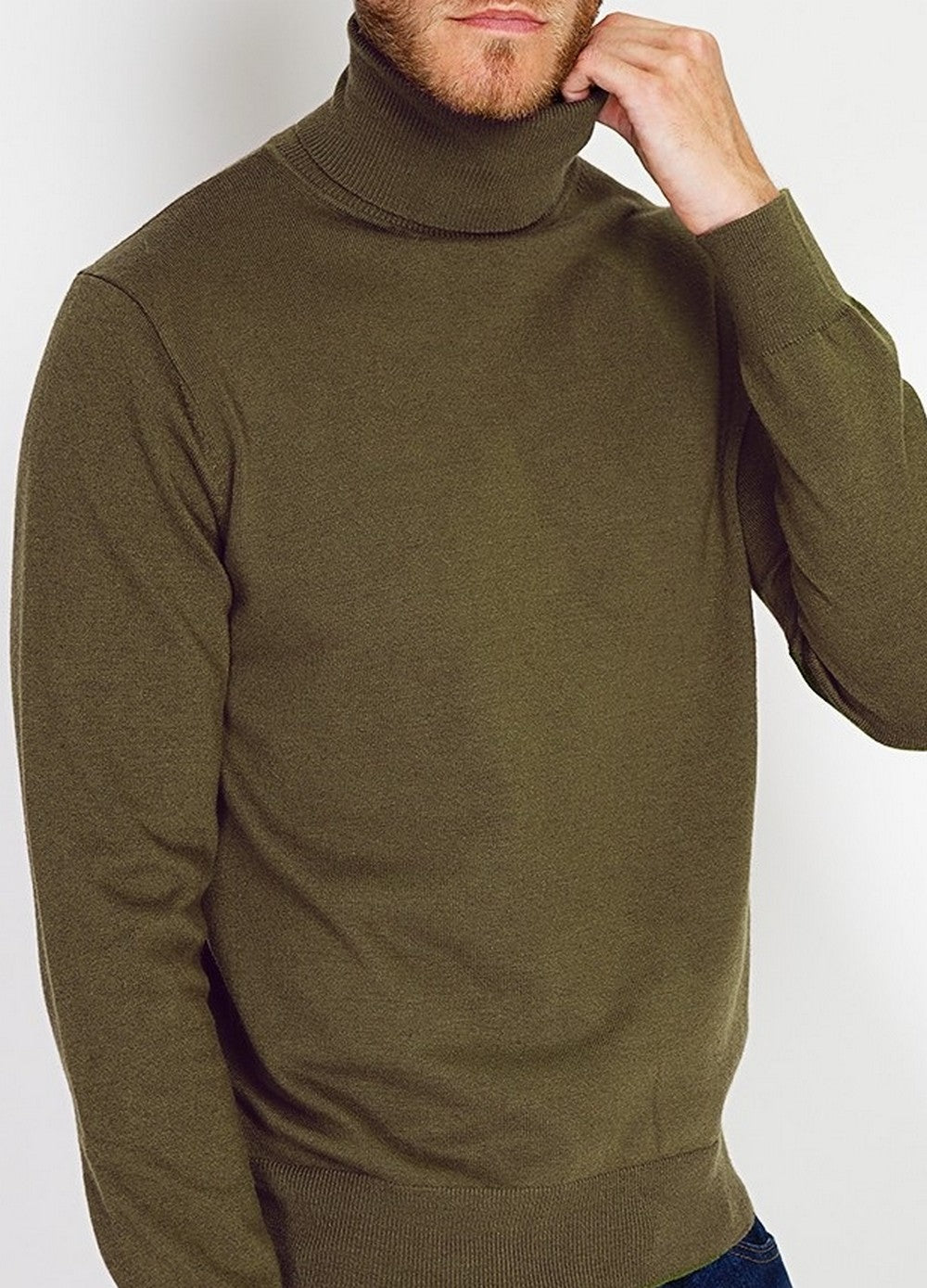 Classic turtleneck sweater with long sleeves knit in 2 threads