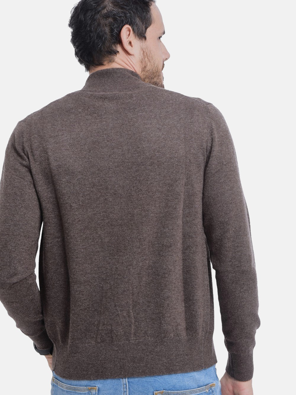 Classic long-sleeved zipped cardigan 2-ply knit