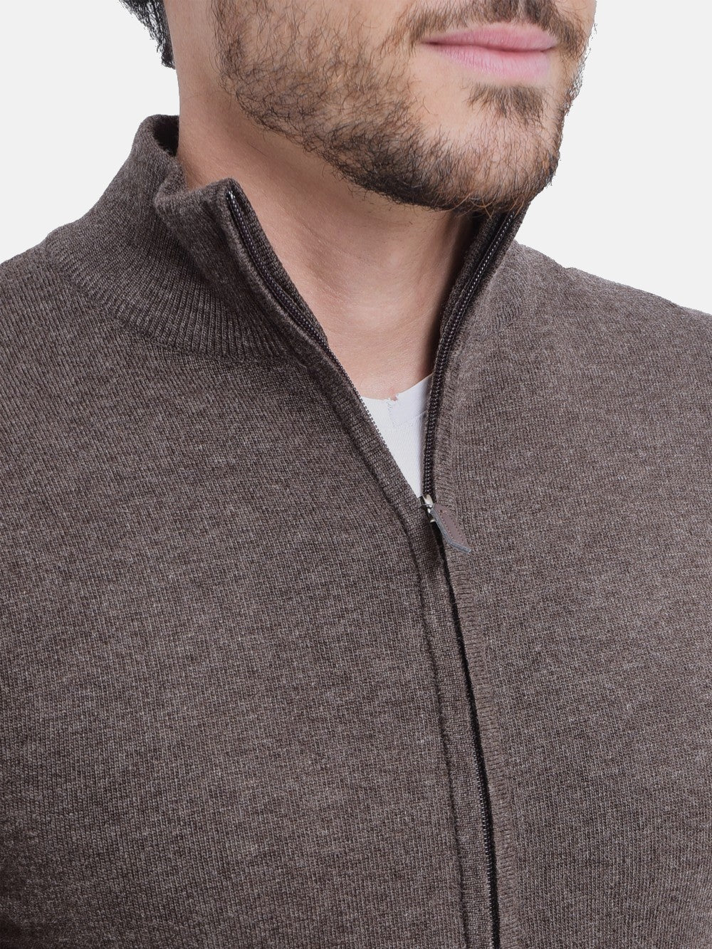 Classic long-sleeved zipped cardigan 2-ply knit