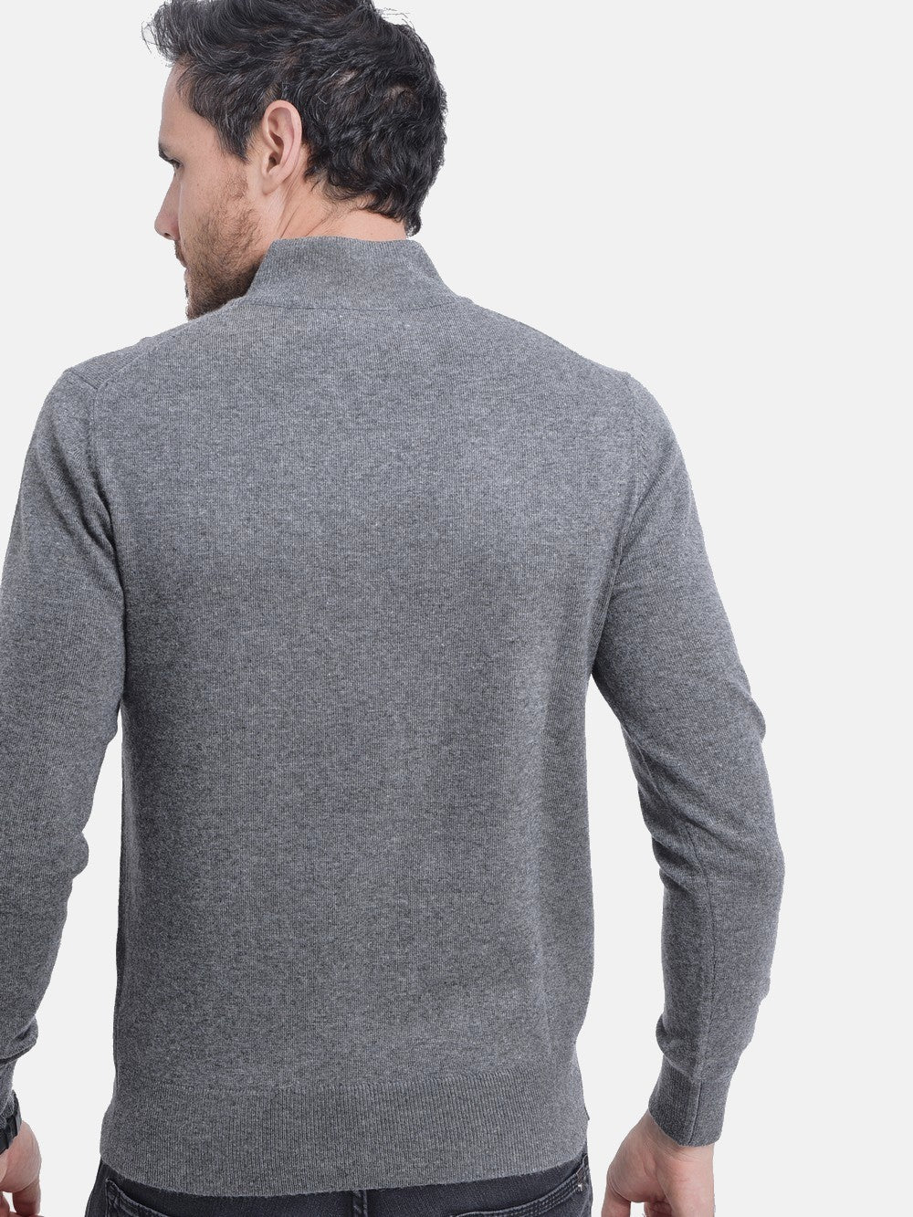 Classic long-sleeved zipped cardigan 2-ply knit