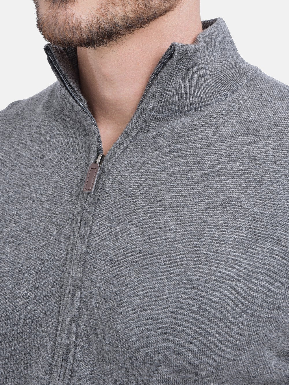 Classic long-sleeved zipped cardigan 2-ply knit