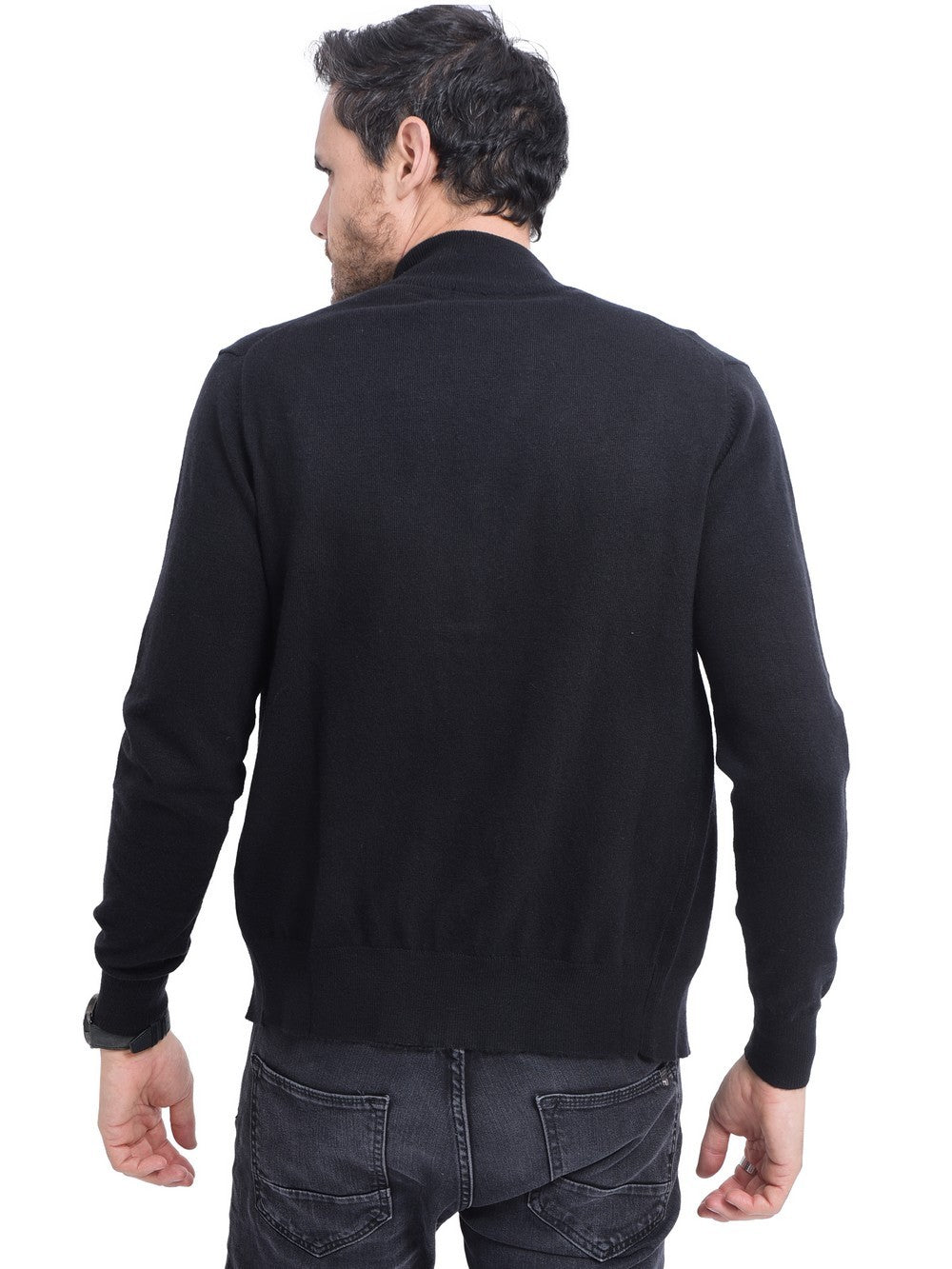 Classic long-sleeved zipped cardigan 2-ply knit