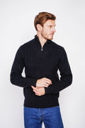 Pull col camionneur zippé maille fantaisie – Noir – C&Jo
