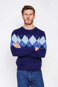 Long Sleeve Diamond Crew Neck Sweater – Night blue – C&Jo