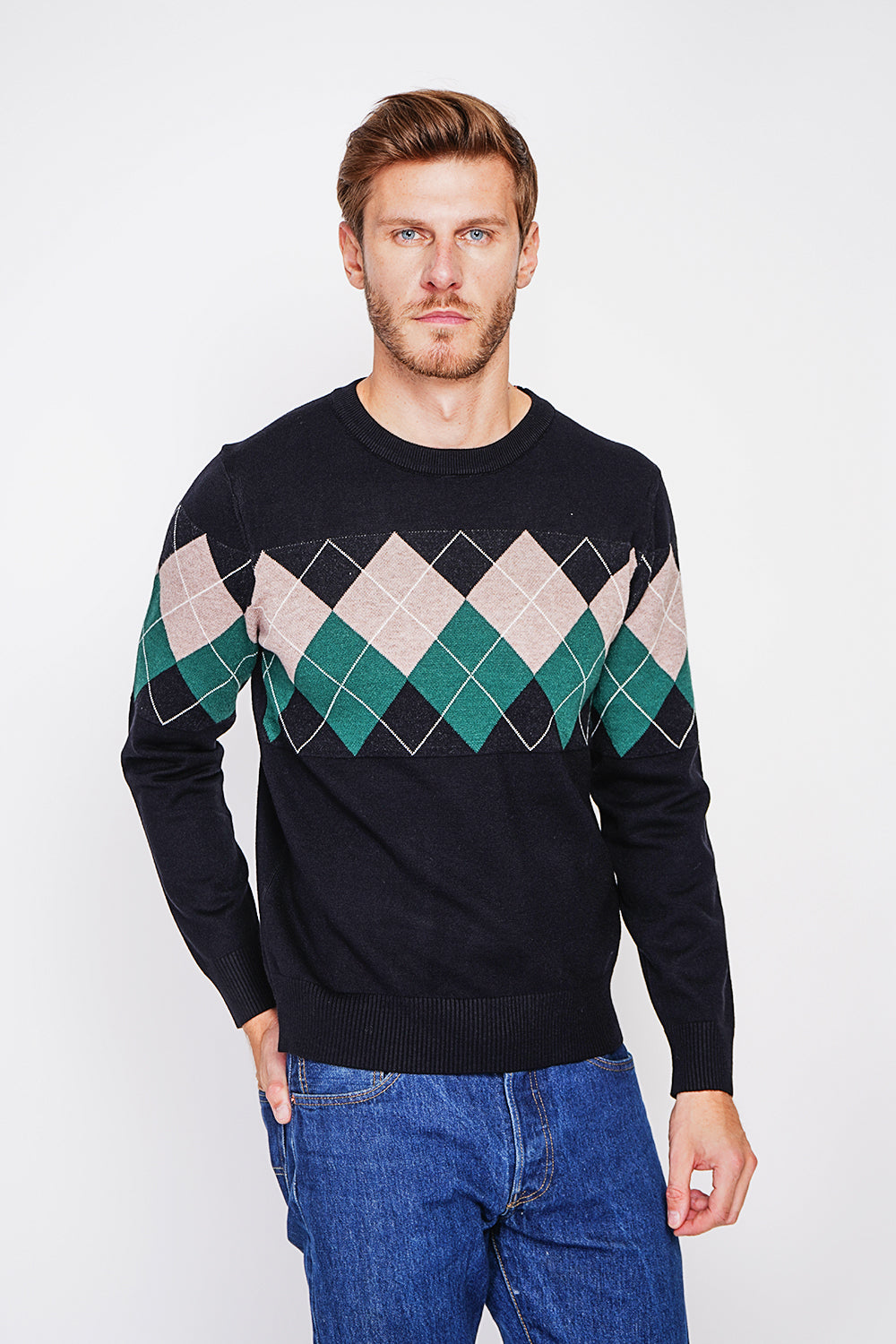 Long Sleeve Diamond Crew Neck Sweater
