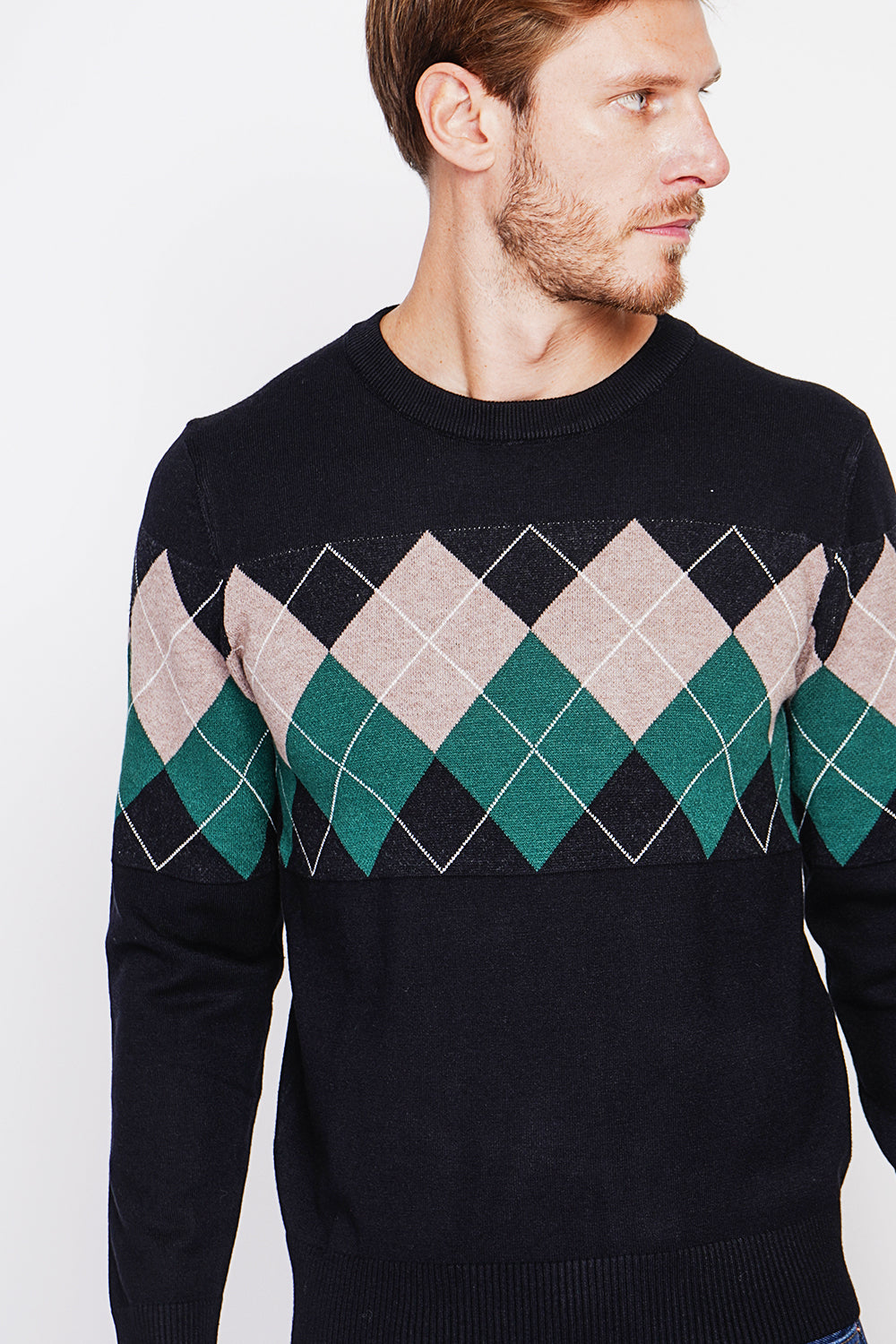 Long Sleeve Diamond Crew Neck Sweater