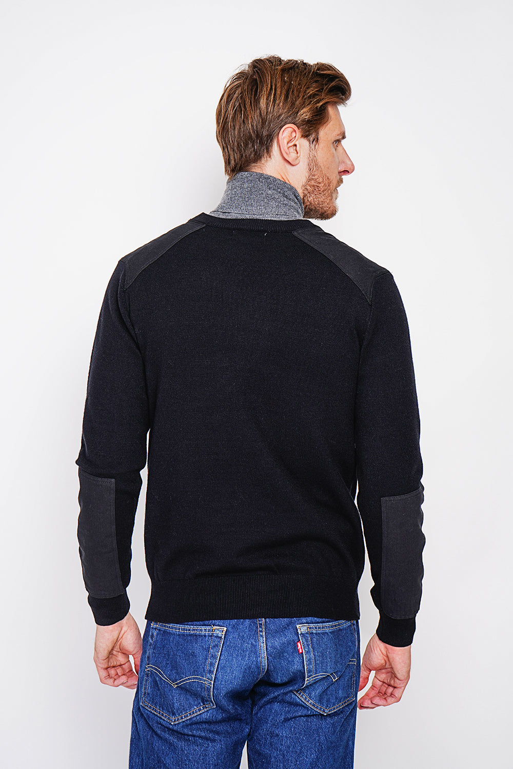 Long sleeve crew neck sweater with shoulder inserts