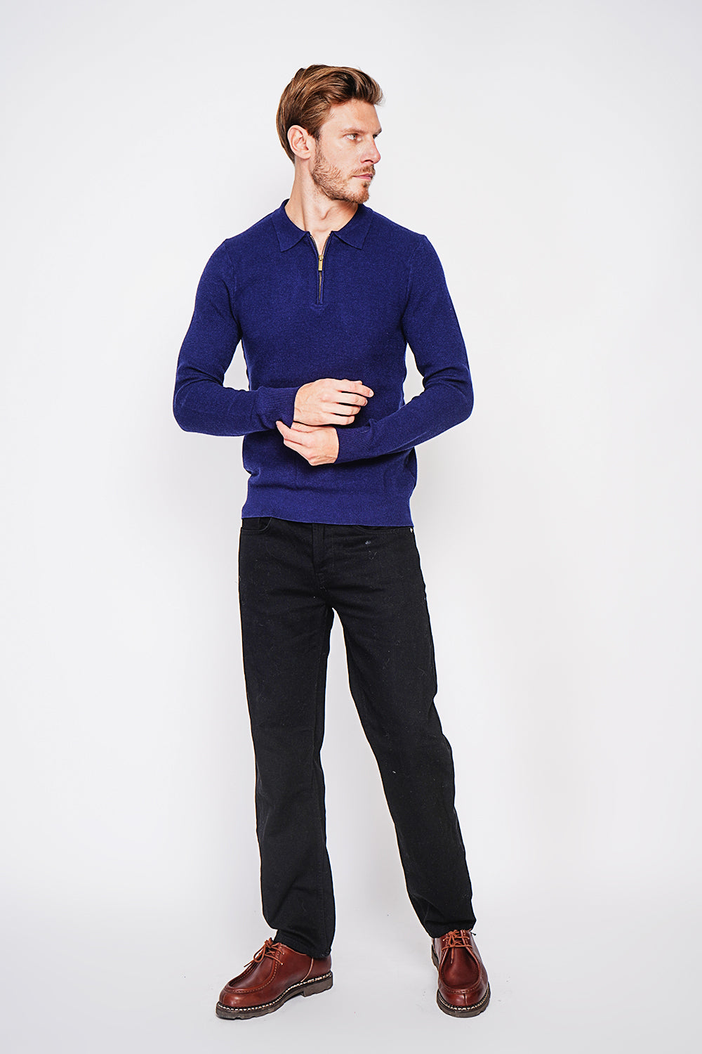 Half-zip polo sweater with long sleeves in 6 threads