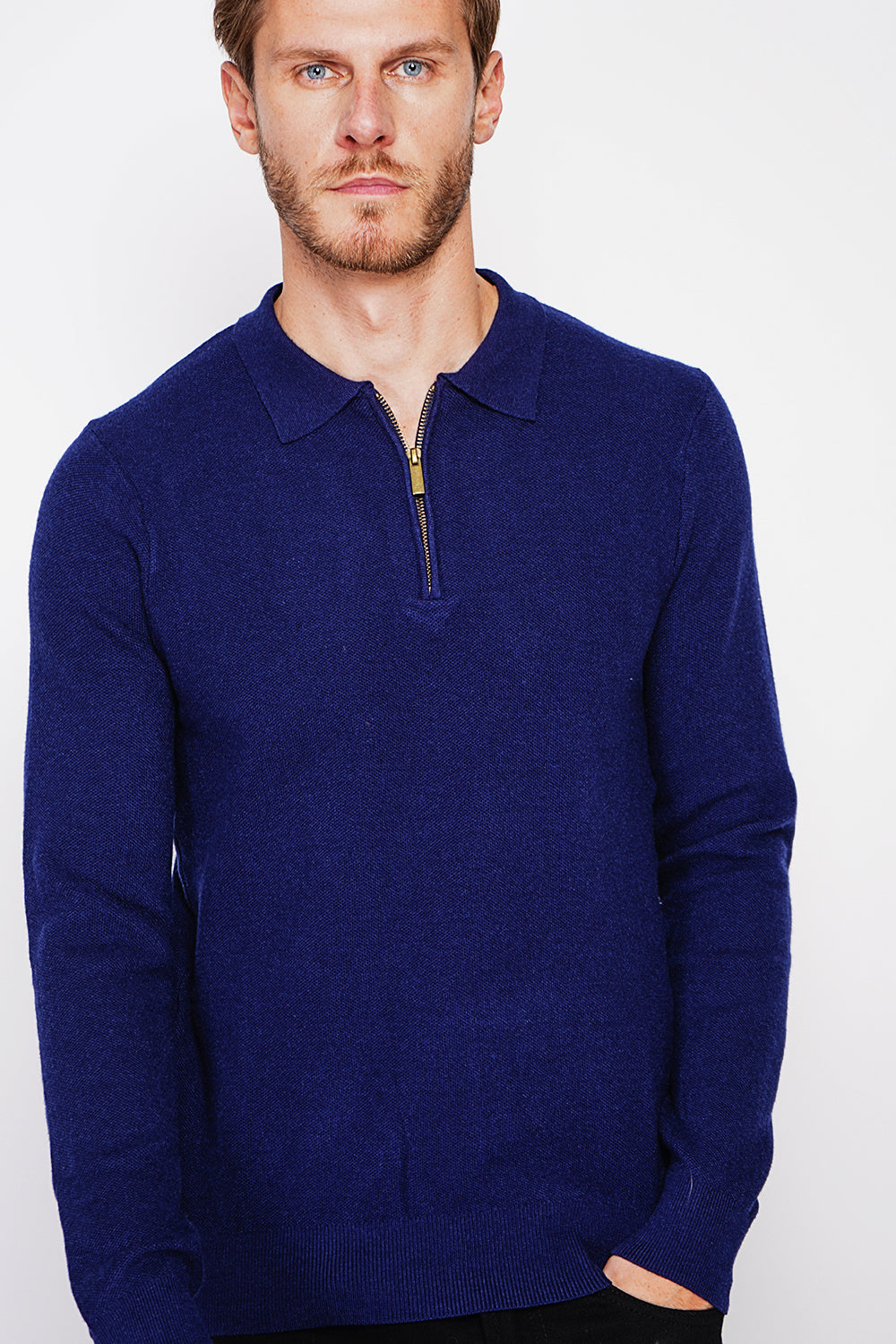 Half-zip polo sweater with long sleeves in 6 threads