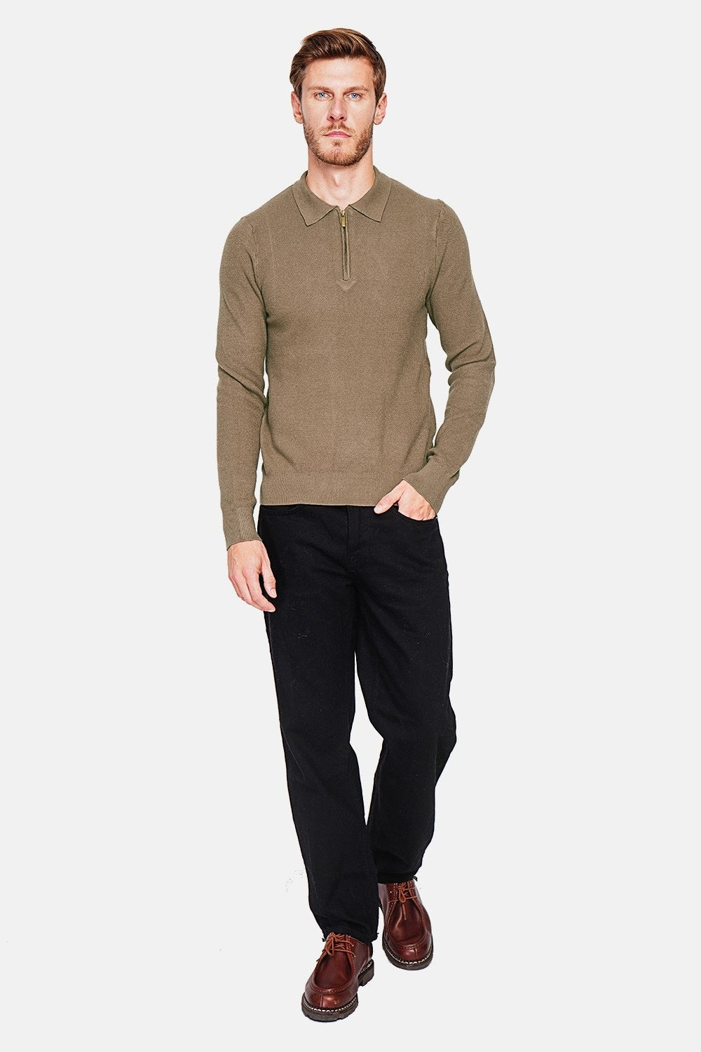 Half-zip polo sweater with long sleeves in 6 threads