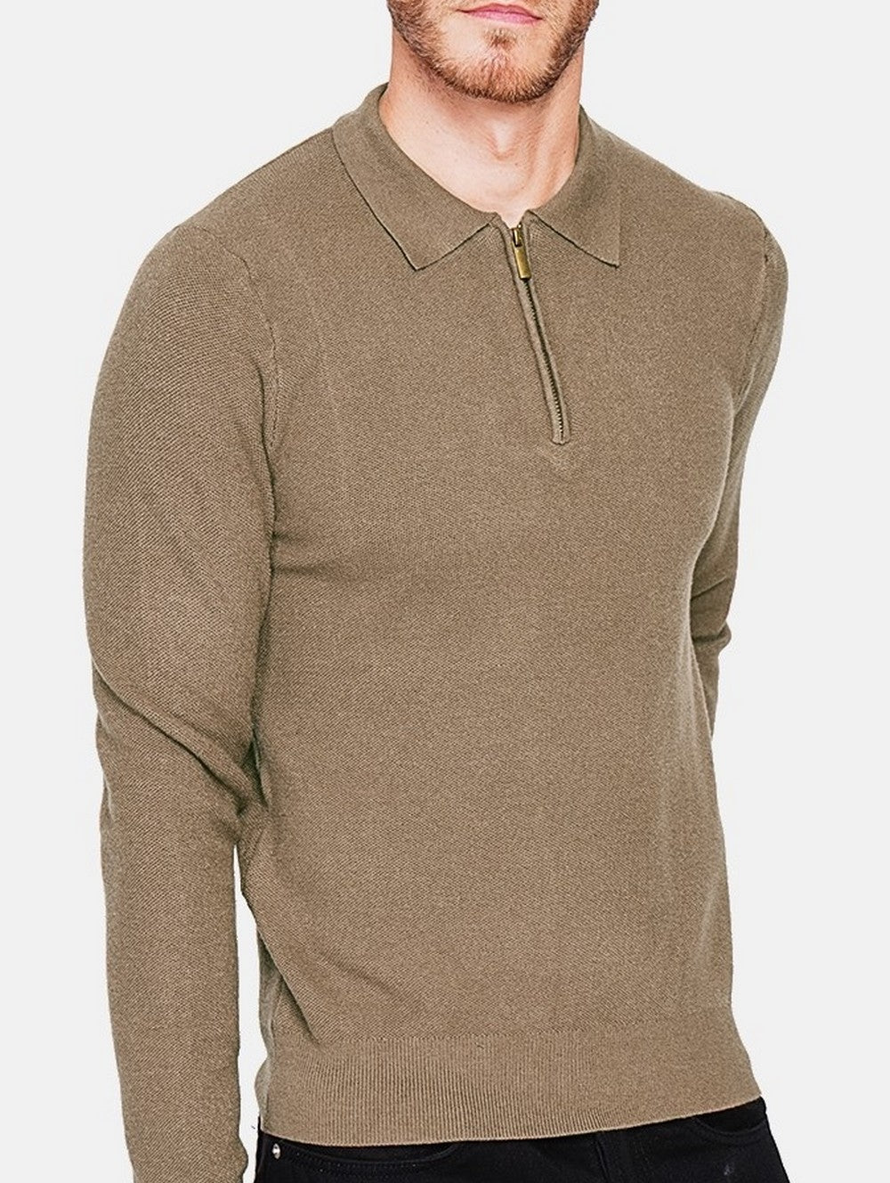 Half-zip polo sweater with long sleeves in 6 threads