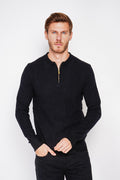 Pull col polo demi-zippé 6 fils – Noir – C&Jo