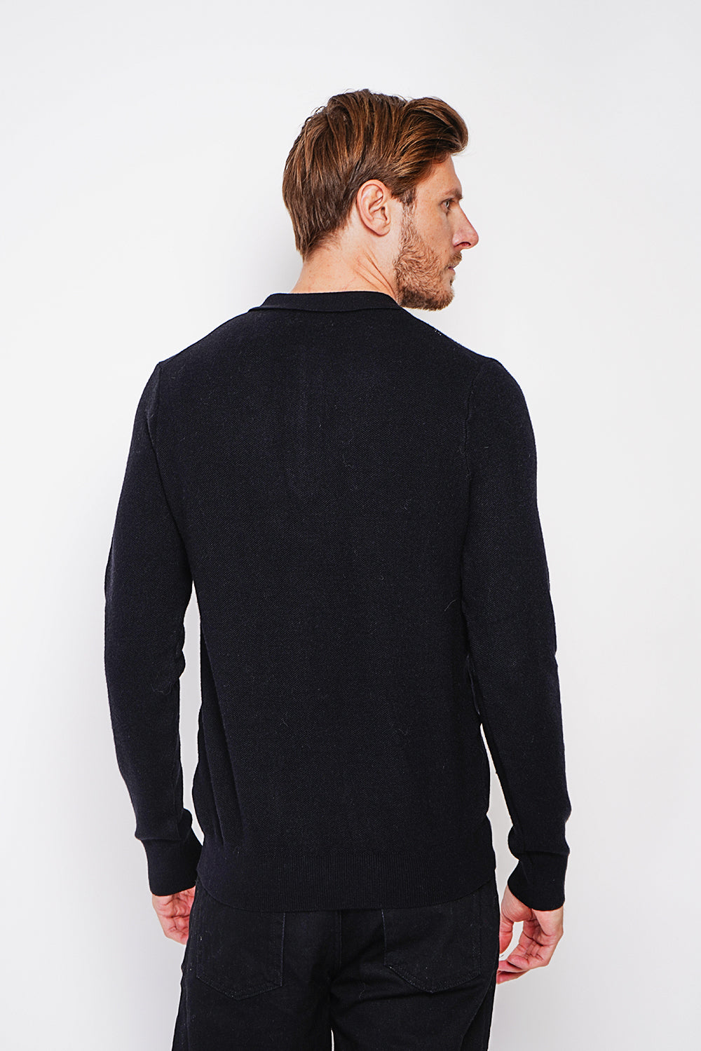 Pull col polo demi-zippé 6 fils – Noir – C&Jo