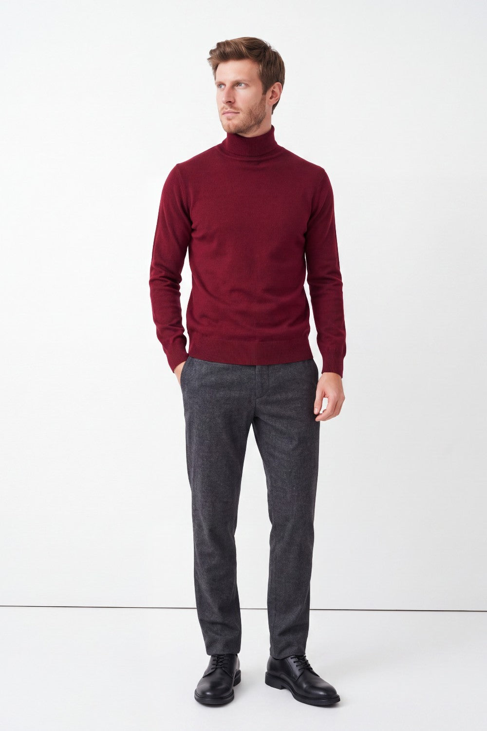 Pull homme col roulé classique – Bordeaux – C&Jo