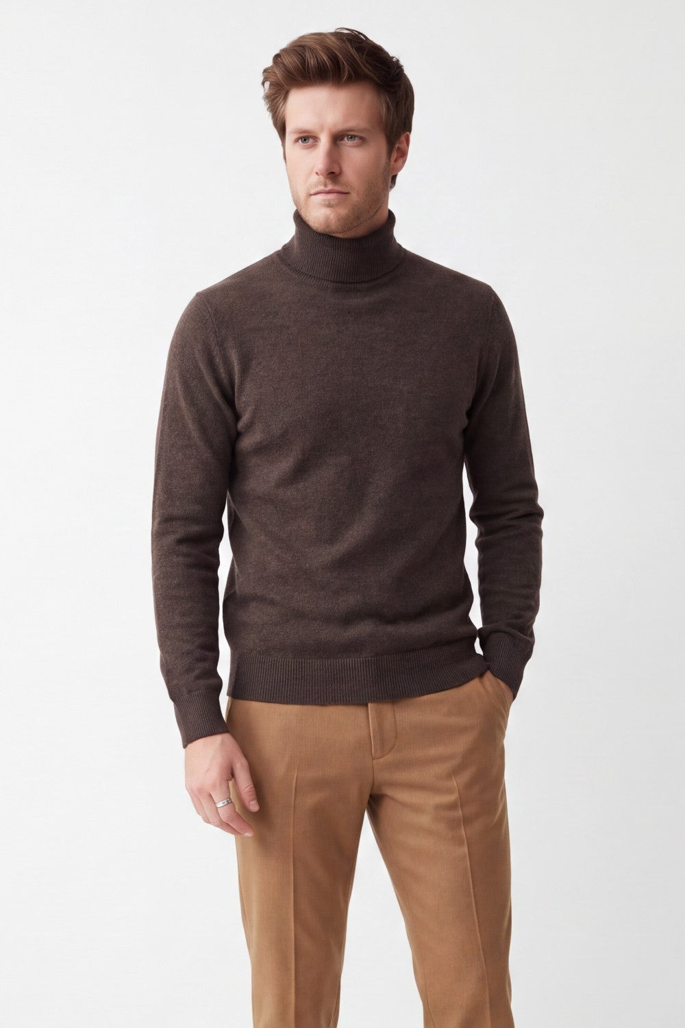 Pull homme col roulé classique – Café – C&Jo
