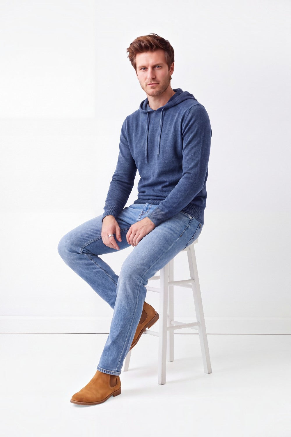 Pull homme à capuche – Bleu jean – C&Jo