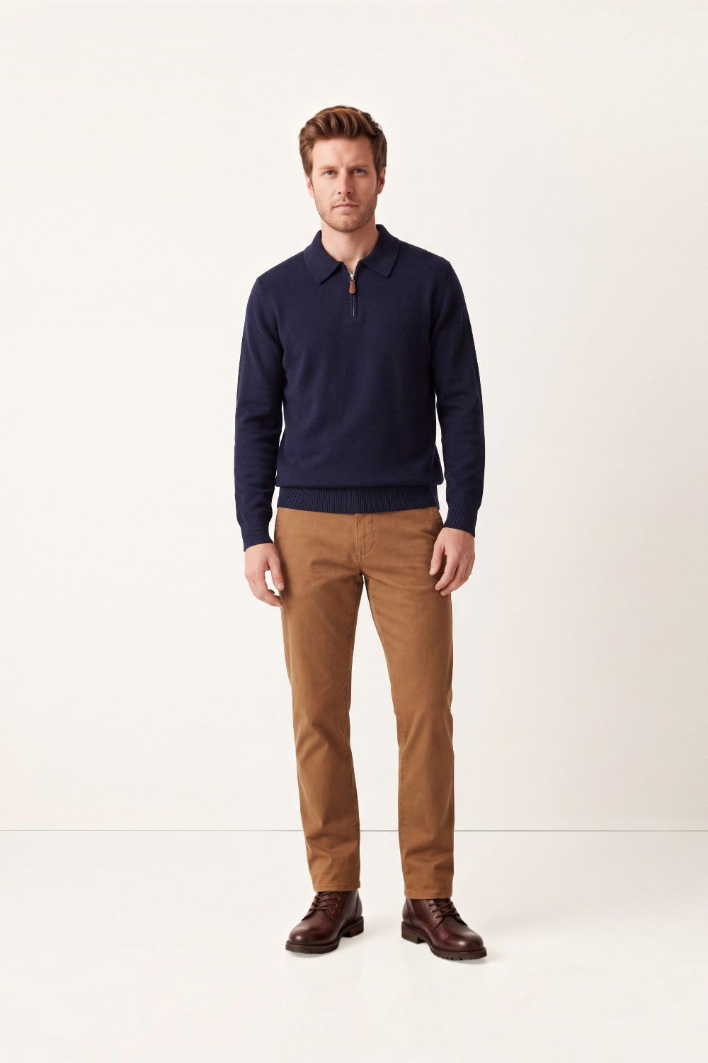 Pull homme polo demi-zippé – Bleu nuit – C&Jo