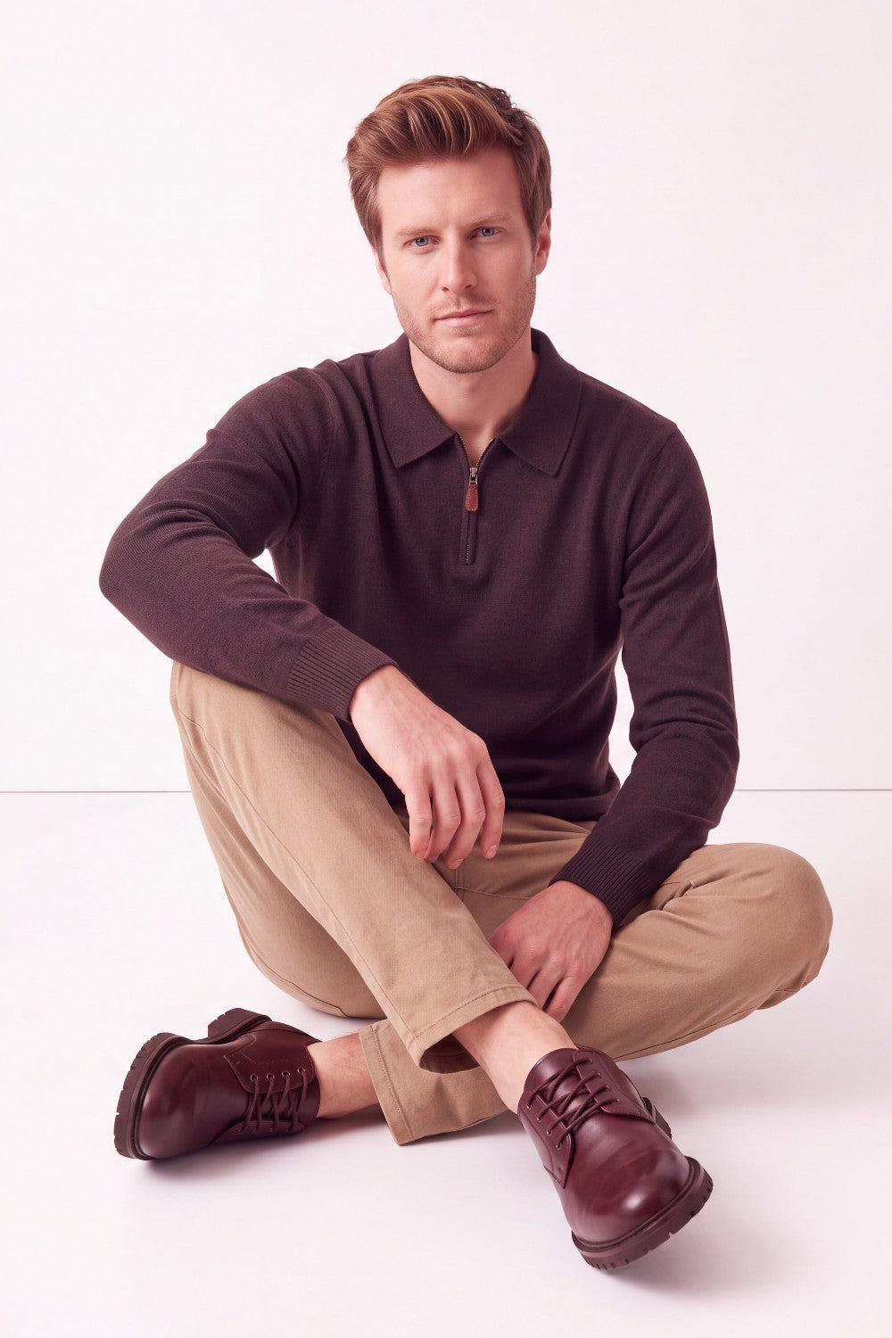 Pull homme polo demi-zippé – Café – C&Jo
