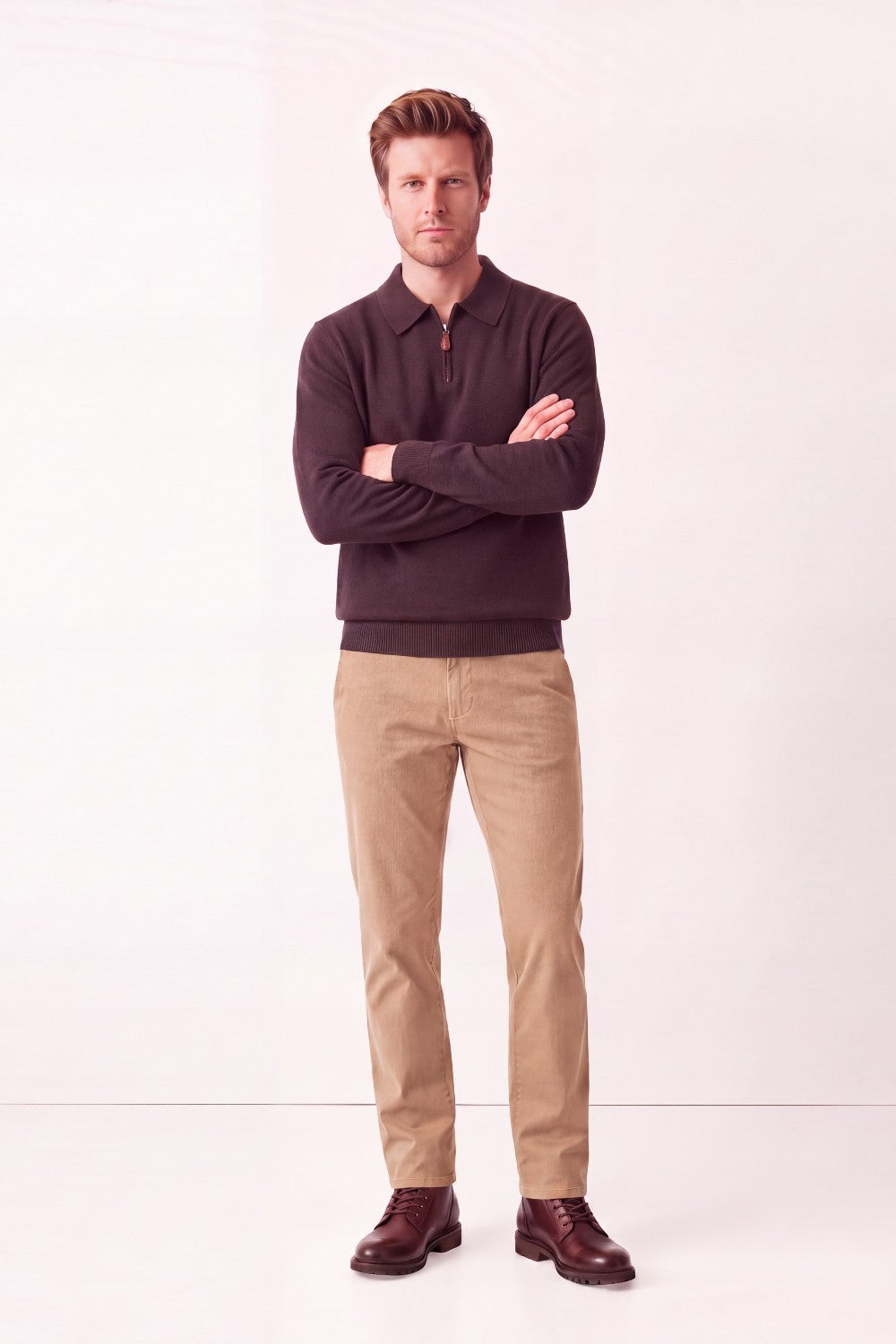Pull homme polo demi-zippé – Café – C&Jo