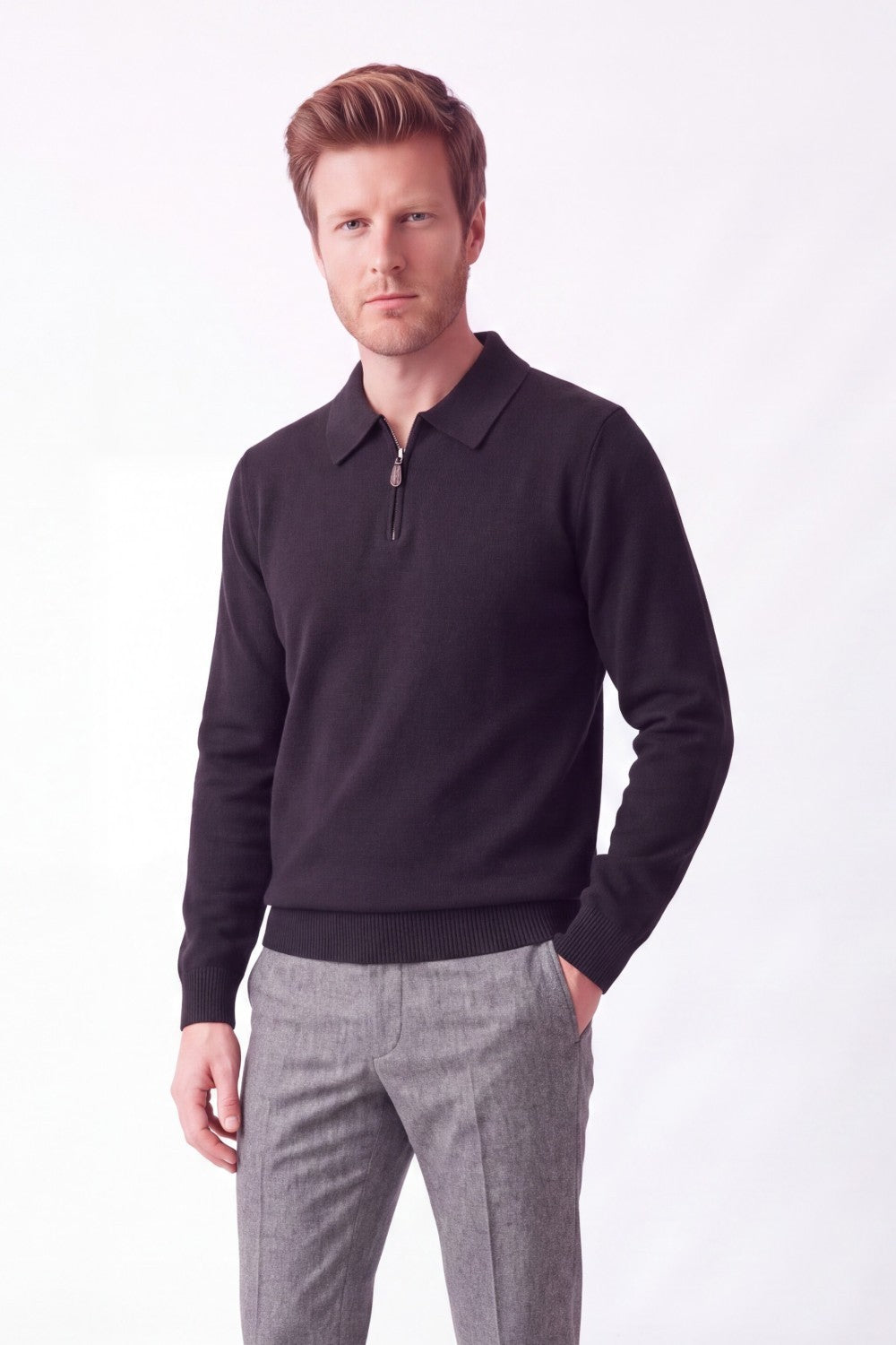 Pull homme polo demi-zippé – Noir – C&Jo
