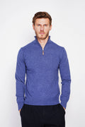 Trucker-neck, zip-up, long-sleeved, 2-ply sweater – Blue Jeans – C&Jo