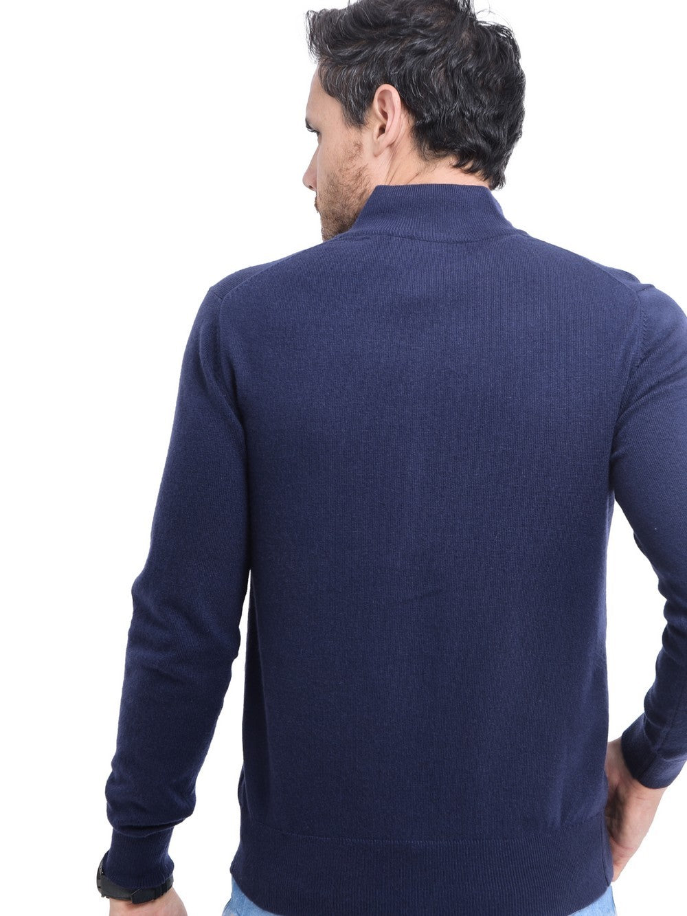 Classic zip-up vest, long sleeves, 2-ply knit – Night blue – C&Jo