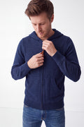 Zip-up hooded vest with drawstring and end caps, long sleeves, 2-ply – Night blue – C&Jo
