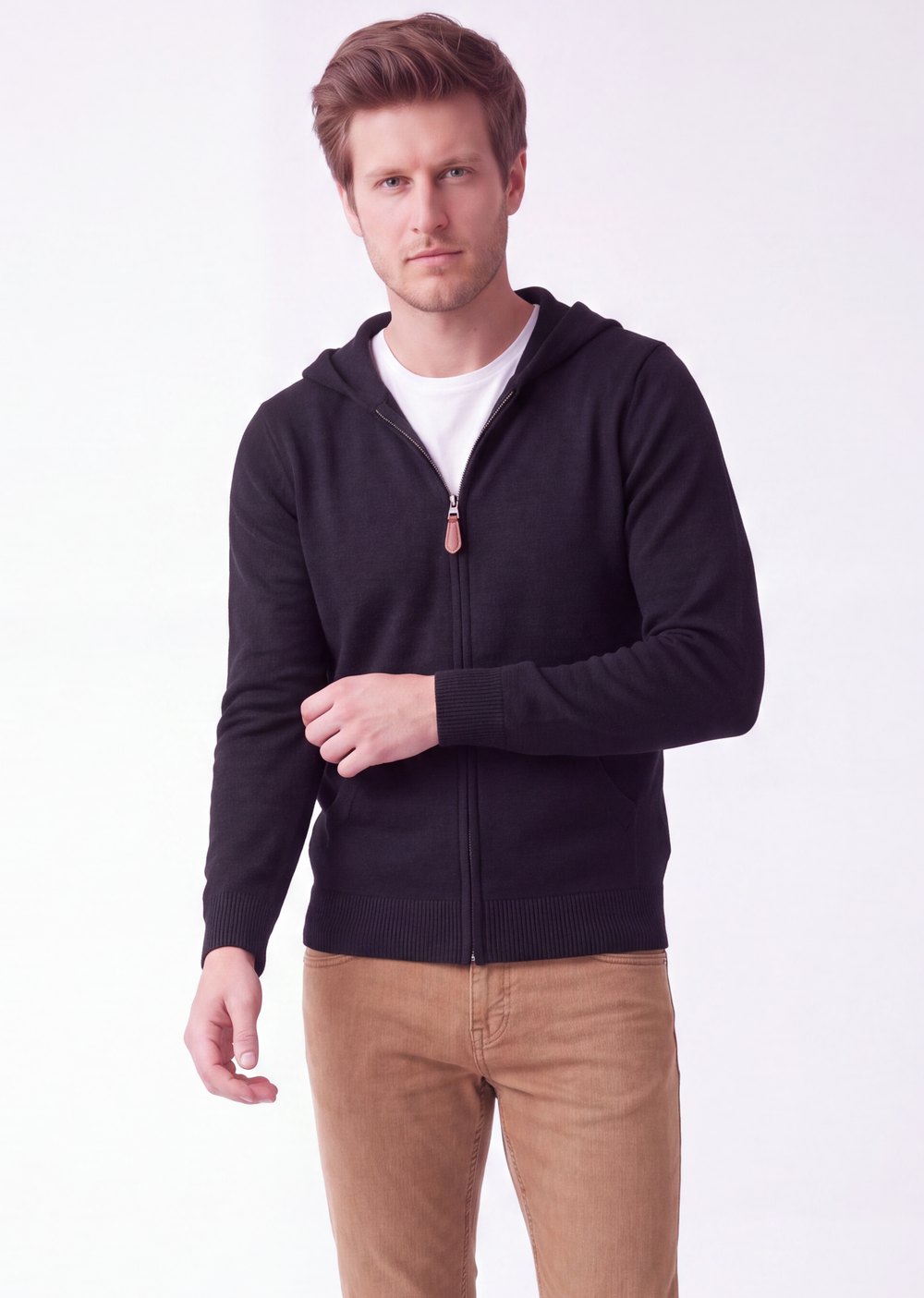 Gilet homme zippé à capuche – Noir – C&Jo