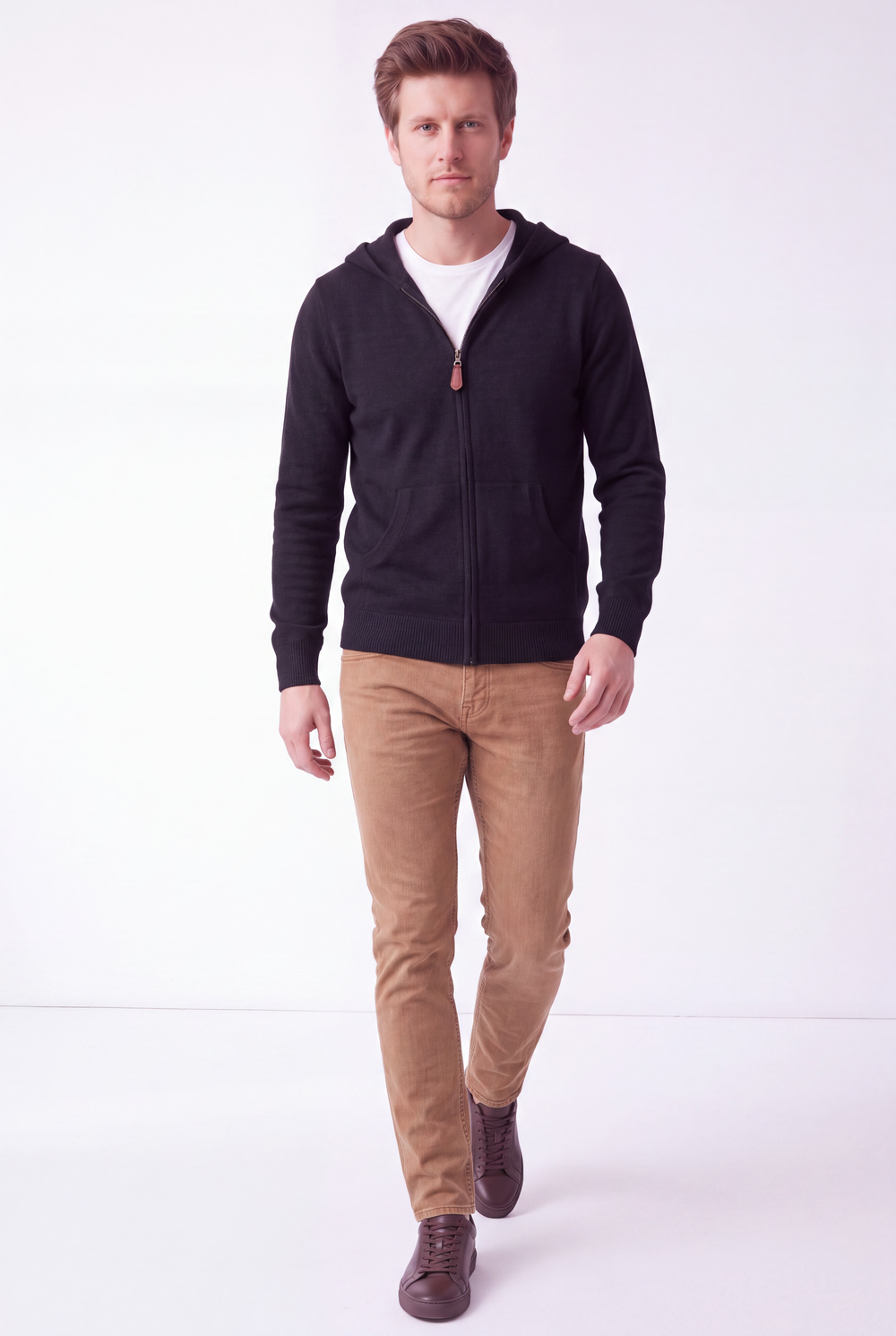 Gilet homme zippé à capuche – Noir – C&Jo