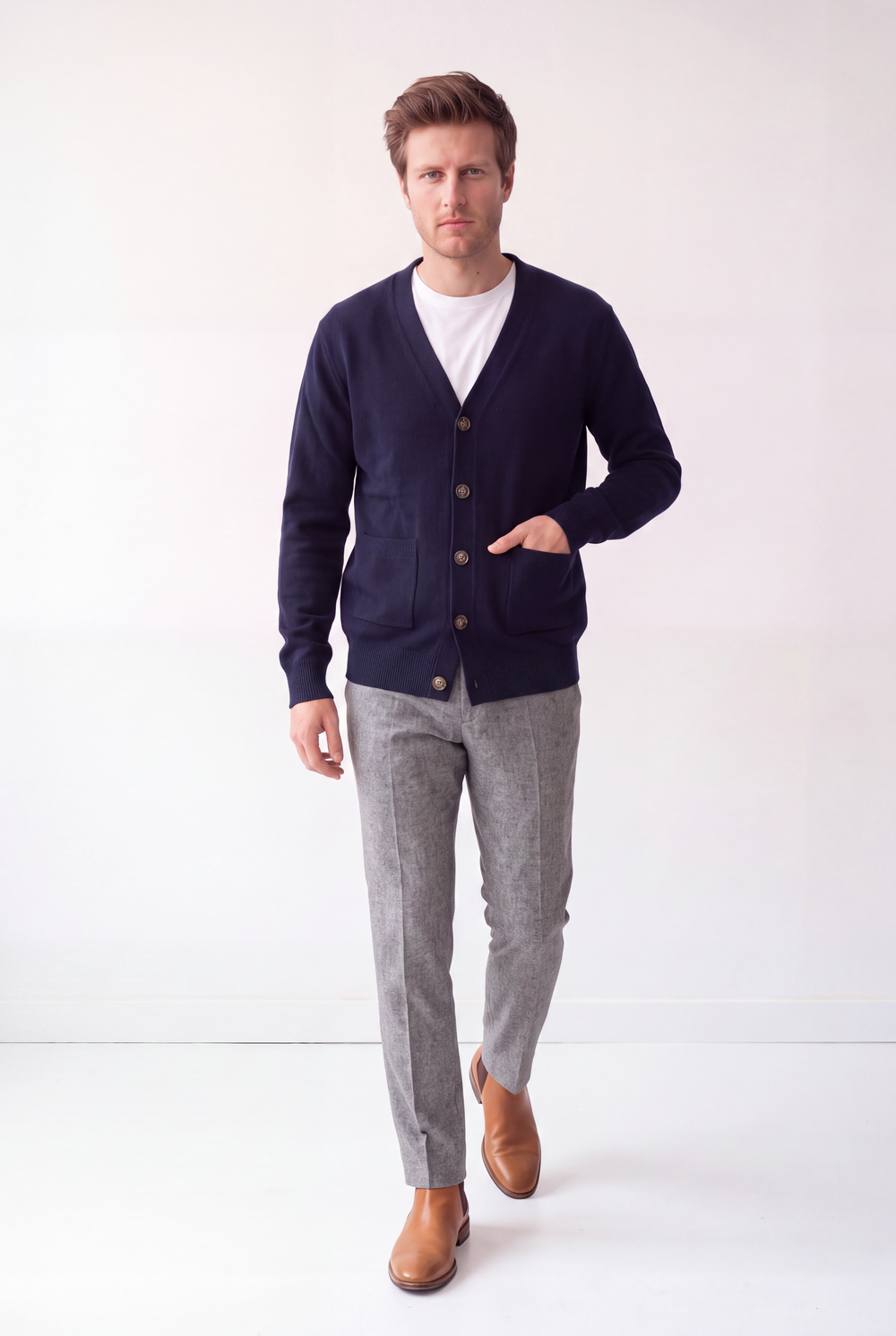 Gilet homme col V boutonné – Bleu nuit – C&Jo